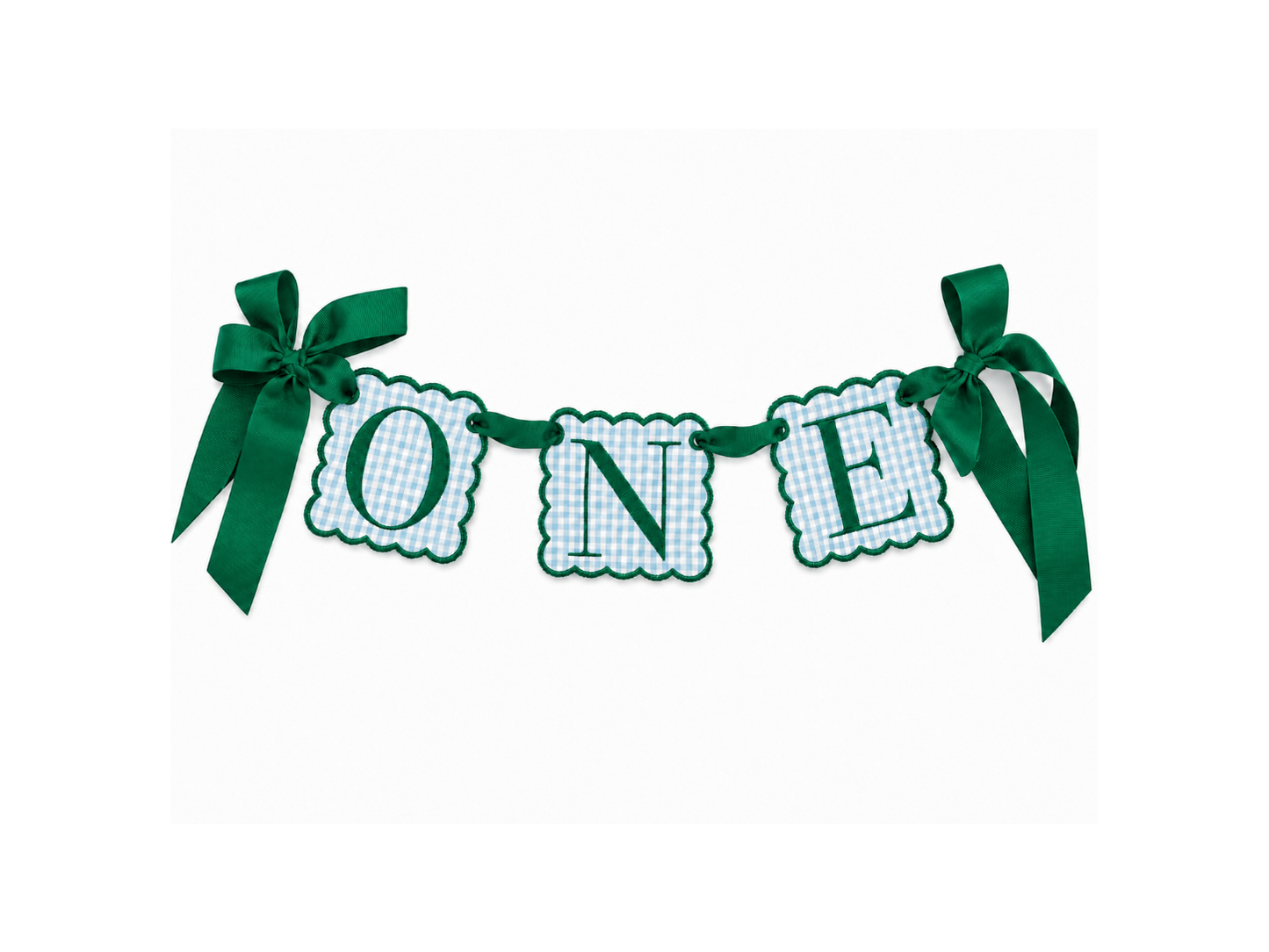 Preppy Blue Green Gingham One Banner | Preppy First Birthday High Chair Banner