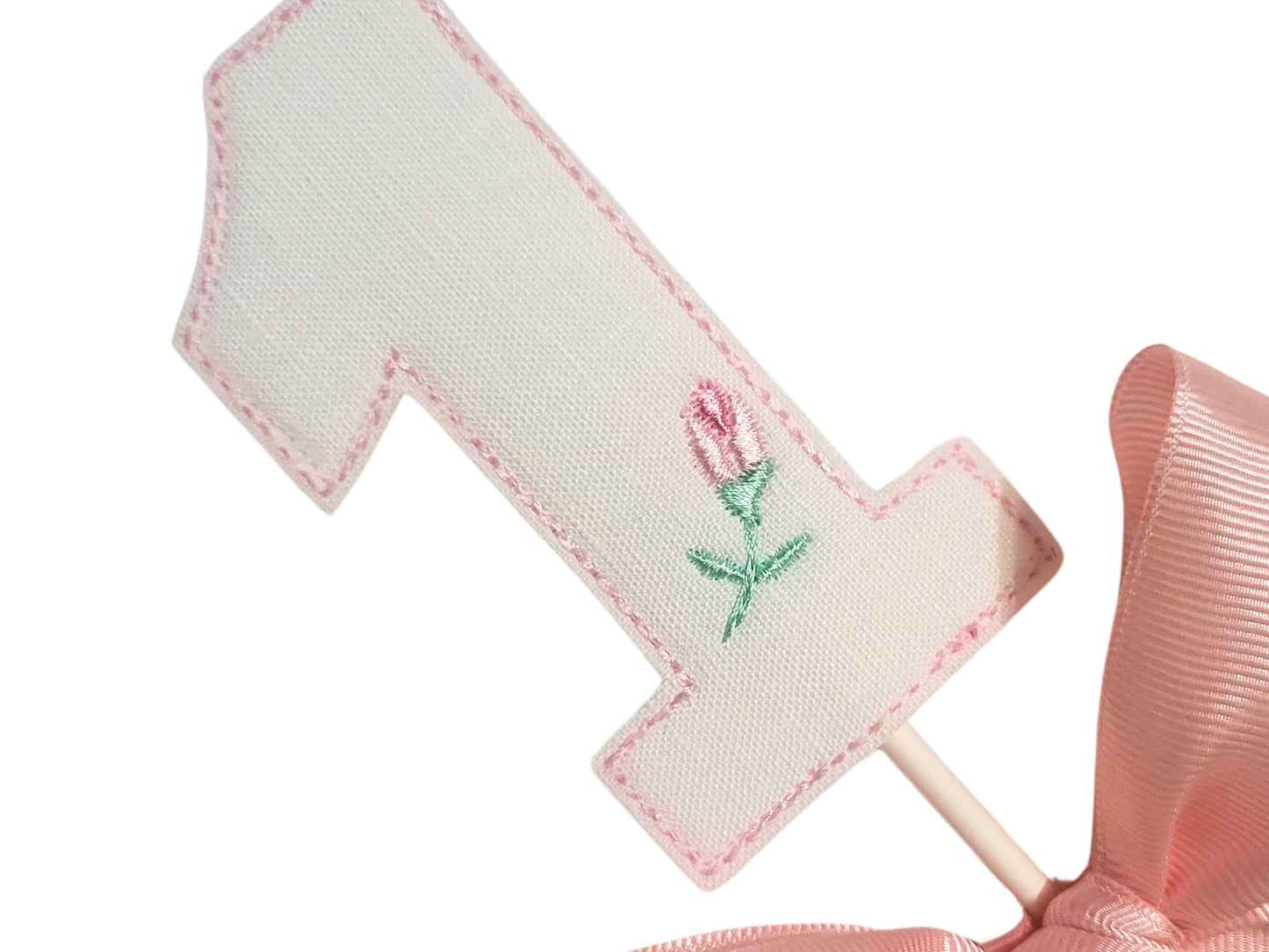 Clara Rosette Bow Cake Topper I Pink and White Bow Cake Topper I One Cake Topper I Girls Cake Topper I Rosette Cake Smash Topper