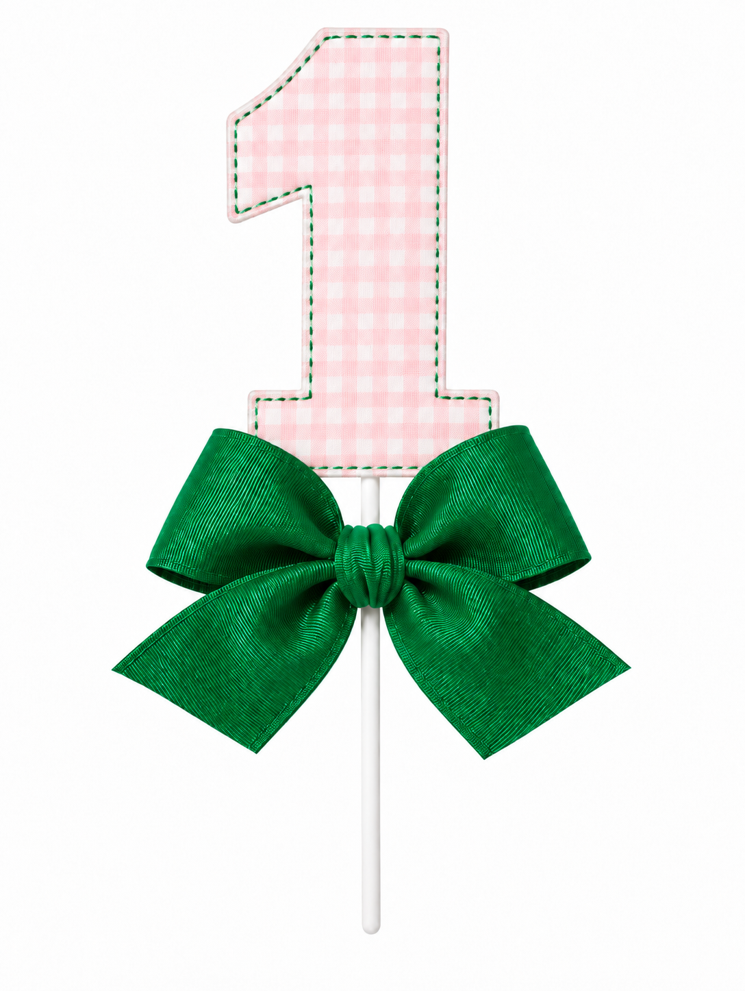 Pink Gingham Bow Cake Topper | Heirloom First Birthday Keepsake