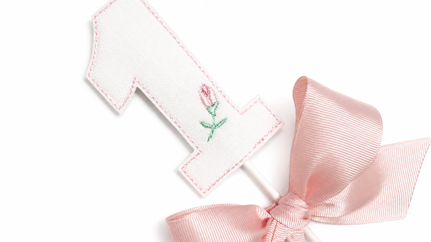 Rosebud Bow Cake Topper | Heirloom First Birthday Keepsake