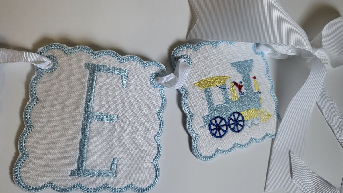 Vintage Train Personalized Hat & 5-Block ONE Banner Set | Heirloom First Birthday Set