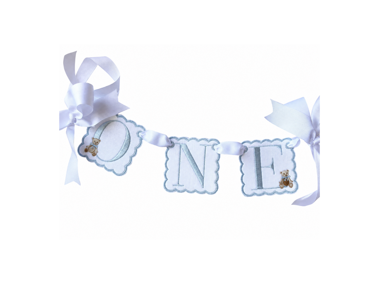 Blue Teddy Bear ONE Banner | Heirloom First Birthday High Chair Banner