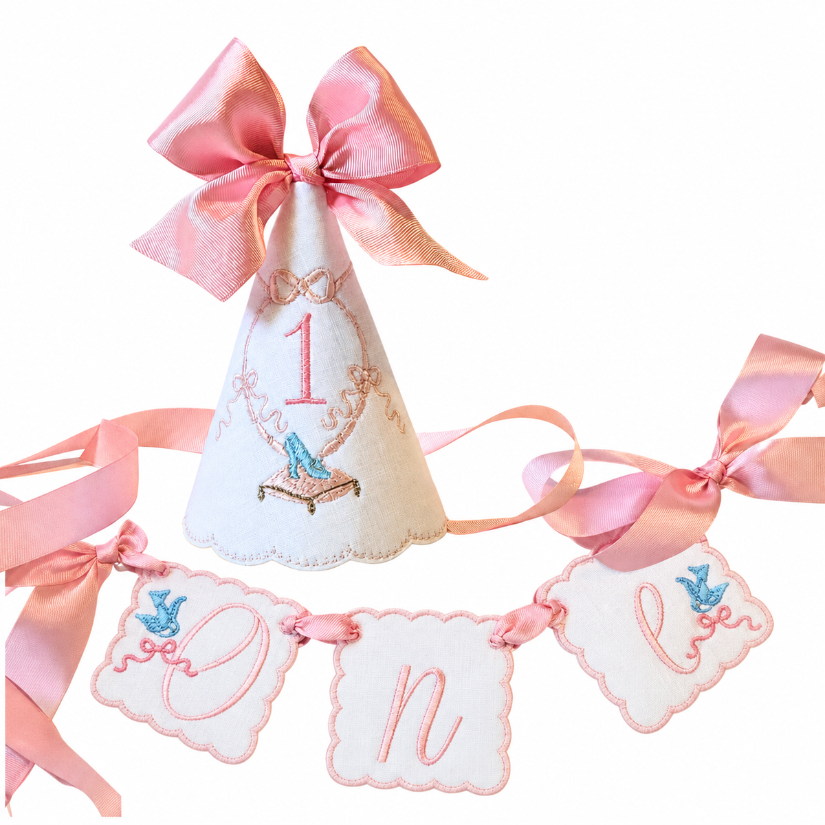 Cinderella Personalized First Birthday Hat & ONE Banner Set