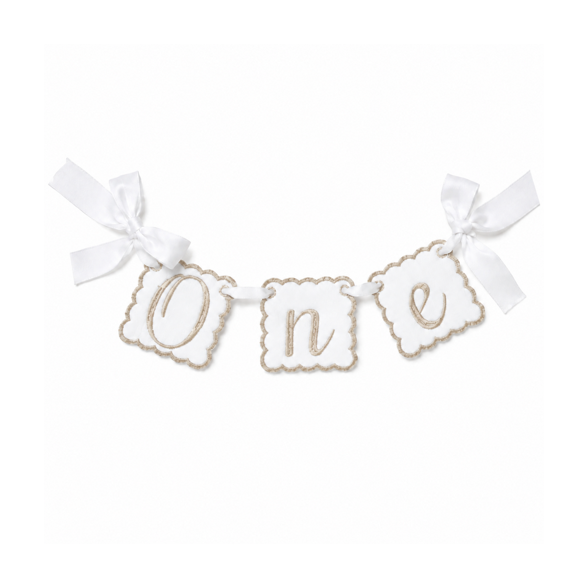 Classic Khaki linen ONE first birthday high chair banner with coordinating khaki details