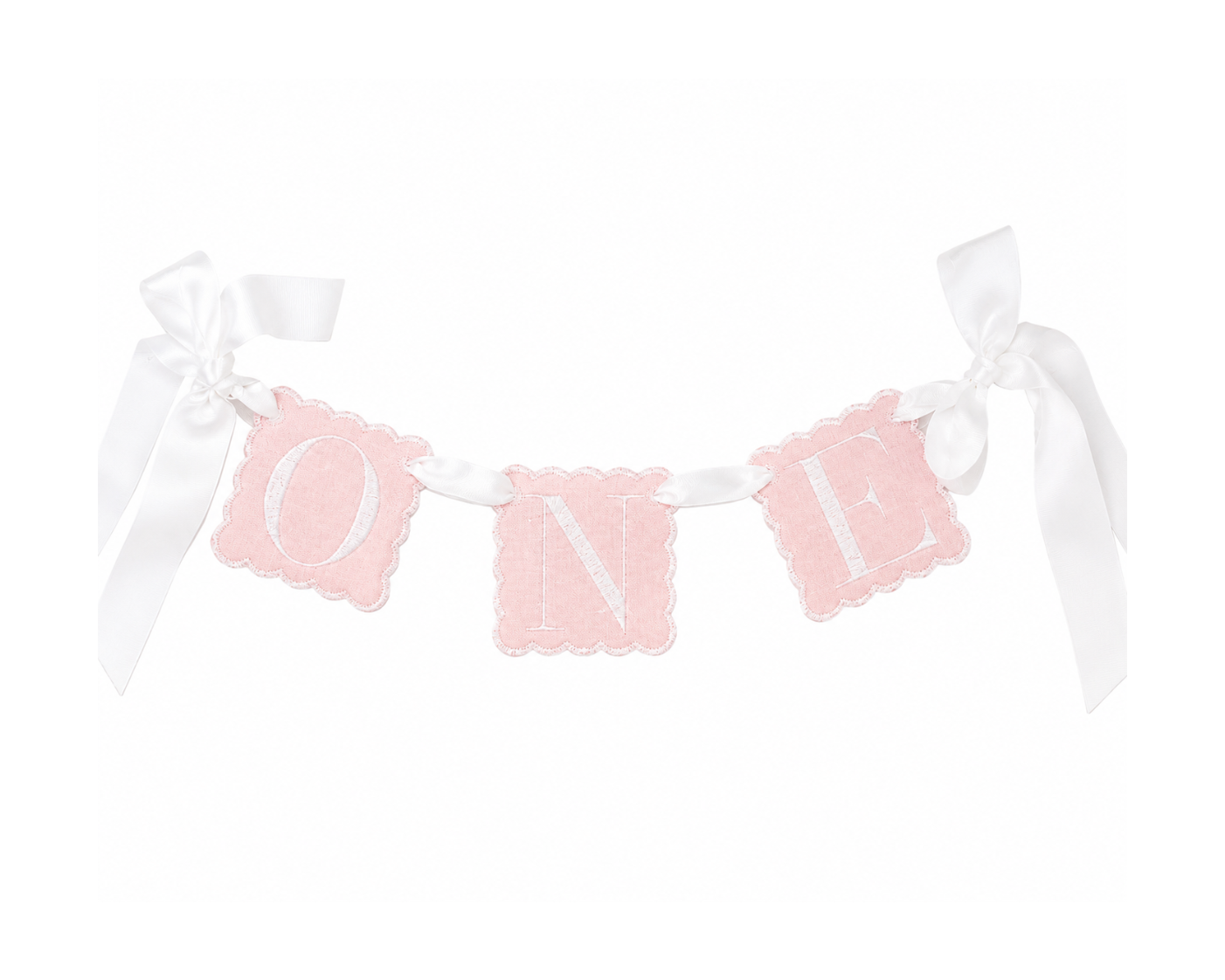 Classic Pink linen ONE first birthday high chair banner with soft pink details