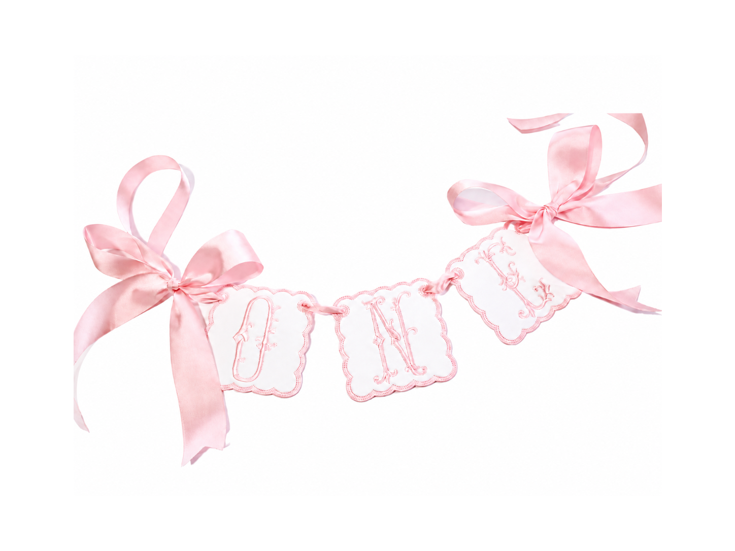 Elegant linen ONE first birthday high chair banner on a white background