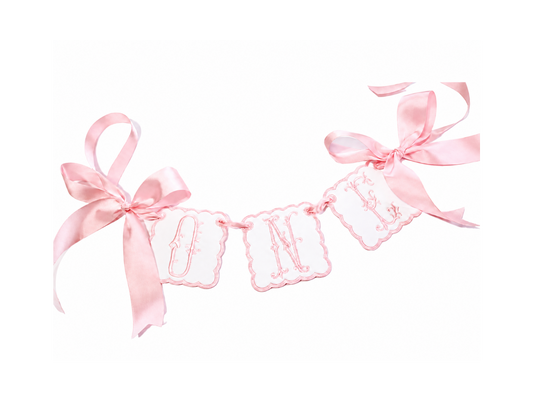 Elegant Pink ONE Banner | Heirloom First Birthday High Chair Banner