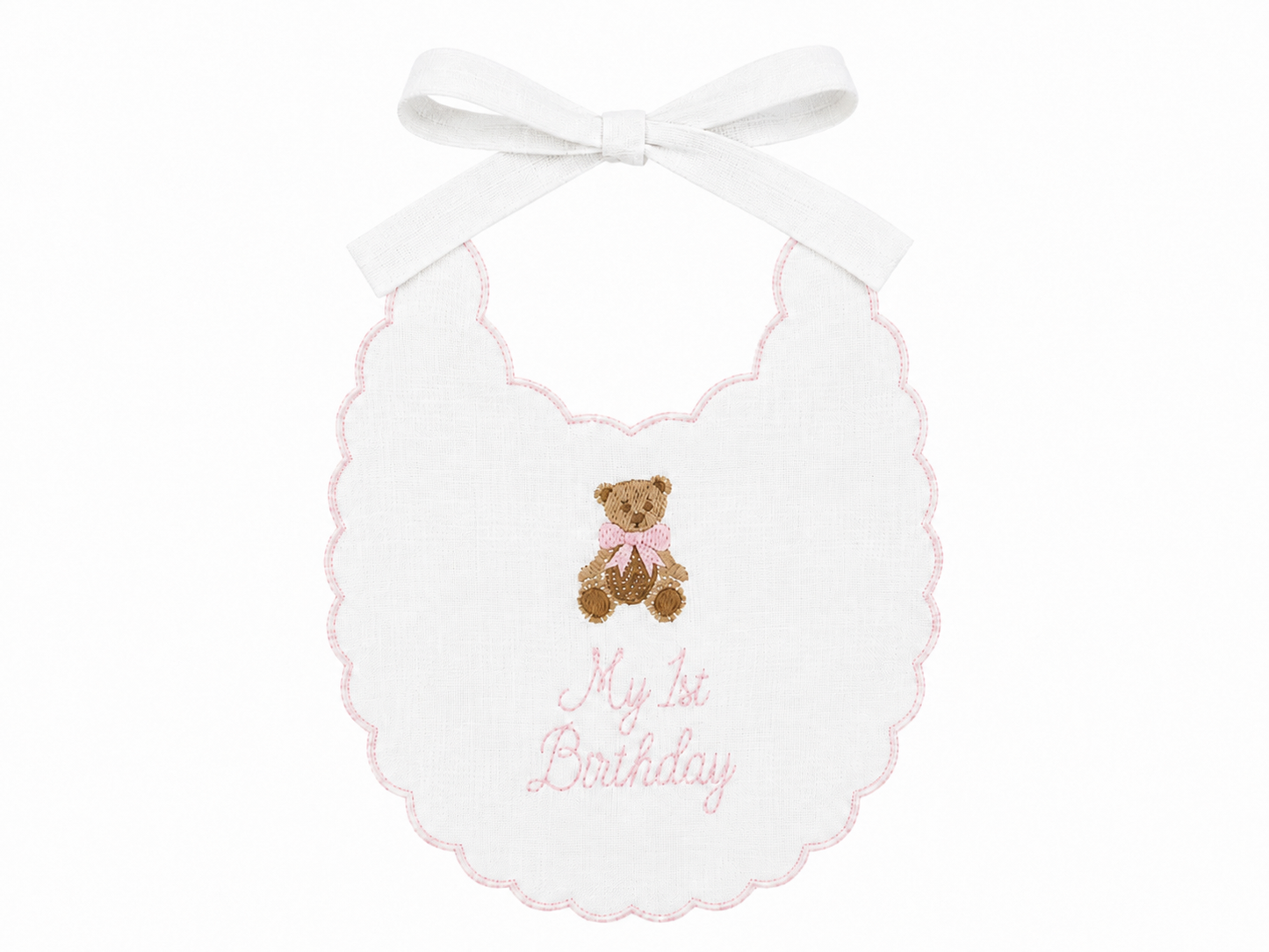 Pink Teddy Bear Personalized Bib | Personalized Heirloom Birthday Bib