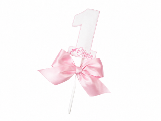 Pink Bow Personalized Cake Topper | Heirloom First Birthday Keepsake