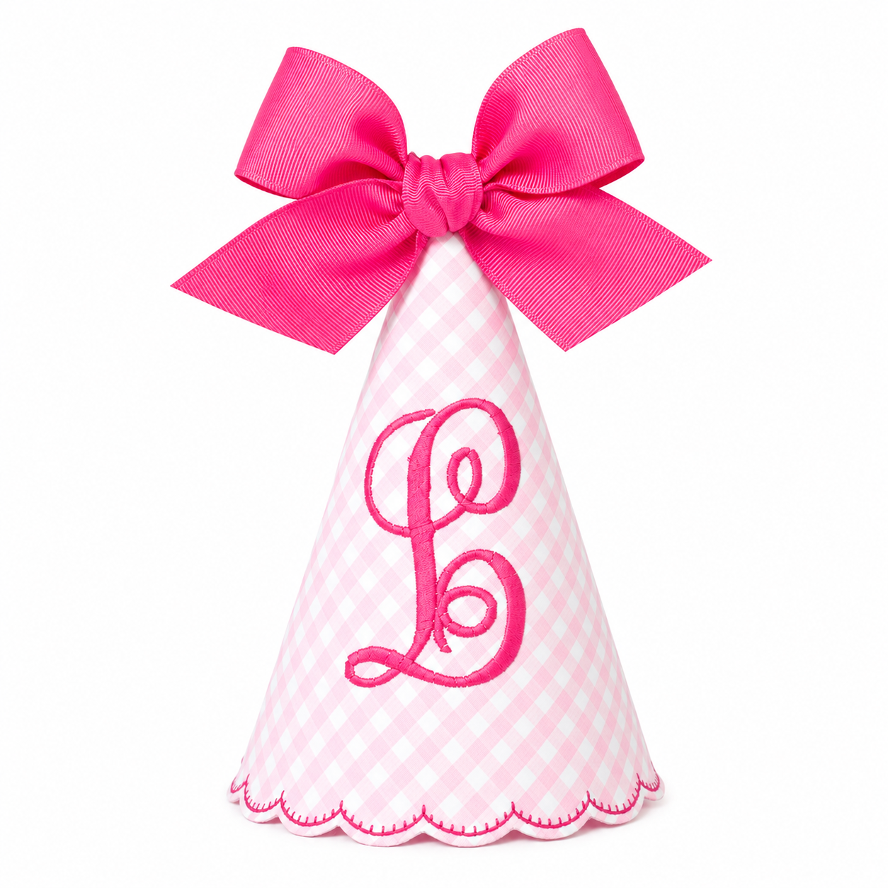 Gingham Monogrammed Birthday Party Hat with Bow | Personalized Keepsake Party Hat