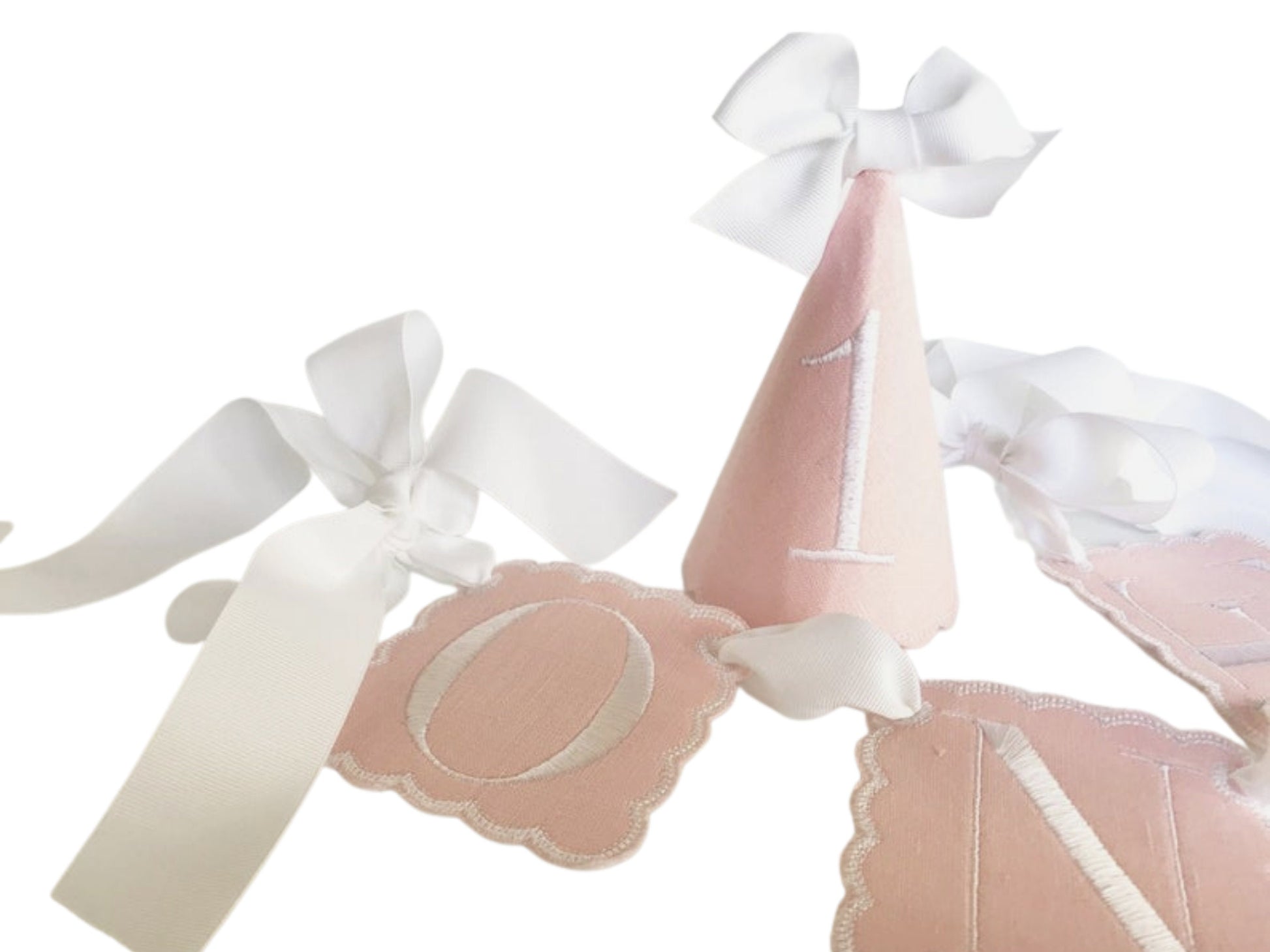 Classic Pink Keepsake 3 pc Birthday Set I Pink White Birthday Party Hat Highchair Banner Cake Topper I Baby's 1st Birthday Party