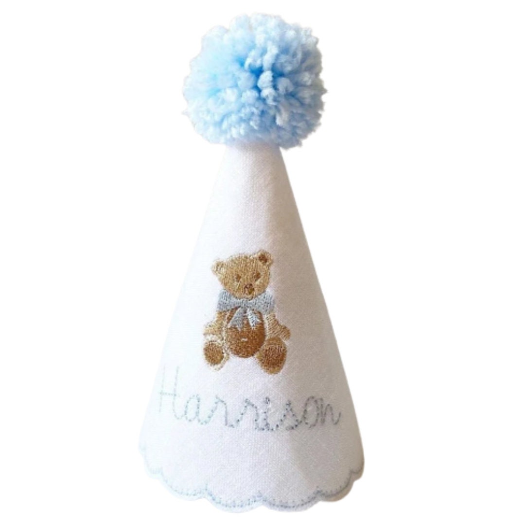 Teddy Bear First Birthday Boy Set, Blue Cake Smash Outfit, Hat, High Chair Banner