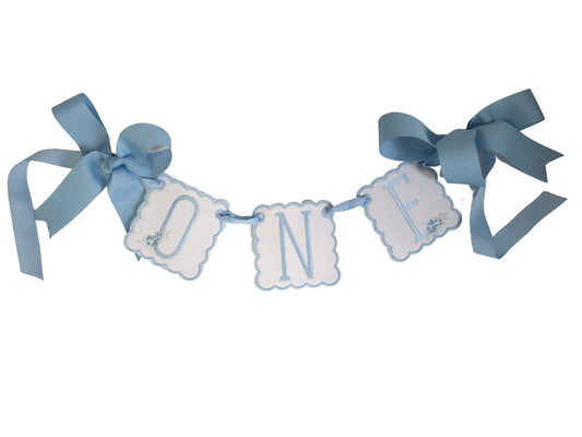 Banks Monogrammed Berry Crest Highchair Banner I ONE banner I Classic Blue Party Banner I Blue White Birthday Banner