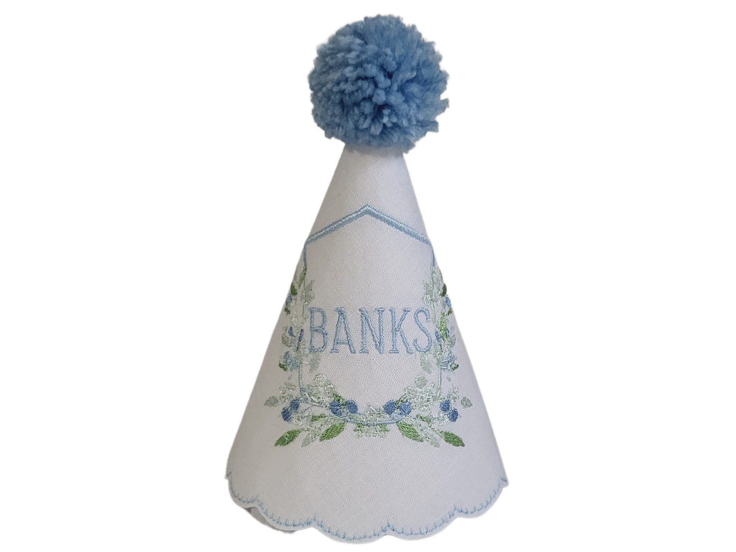 Banks Monogrammed Berry Crest 3 Piece Party Set I Blue White Keepsake Party Hat I Birthday Crest Hat I Baby Boy Crest I Cake Smash Outfit