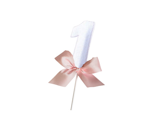 Blush One Bow Cake Topper I Pink and White Bow Cake Topper I One Cake Topper I Girls Cake Topper I Cake Smash Topper I Bow Party Topper