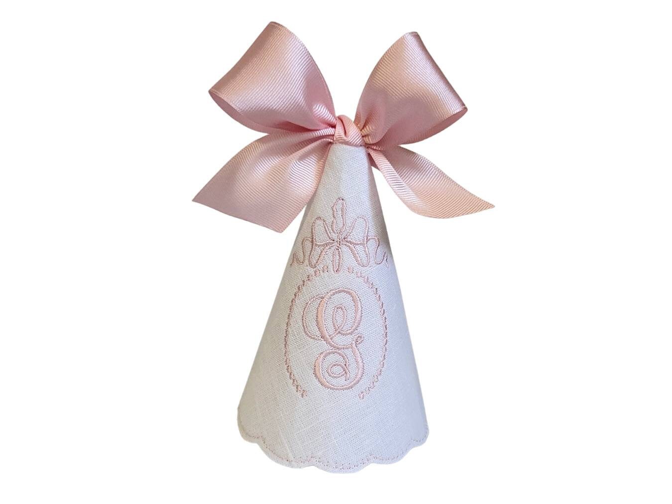Cosette Monogrammed Party Hat I Elegant Silk Bow Personalized Keepsake Birthday Party Hat I Baby Girl Birthday Party Hat I Cake Smash Hat