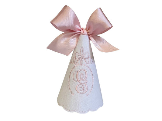 Cosette Monogrammed Party Hat I Elegant Silk Bow Personalized Keepsake Birthday Party Hat I Baby Girl Birthday Party Hat I Cake Smash Hat