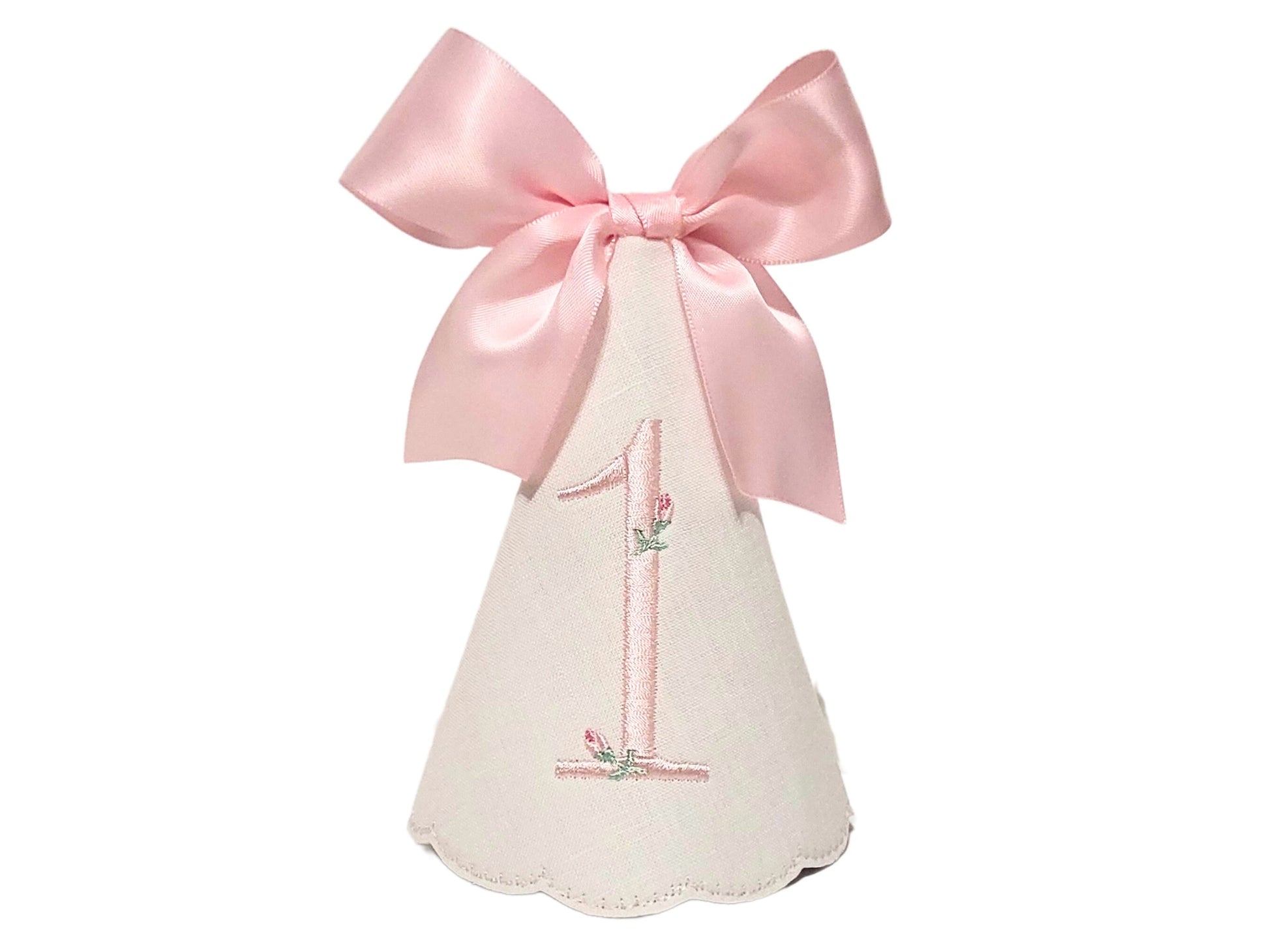 Isadore Rosette Keepsake Birthday Party Hat | Pink Party Hat I Pink and White Baby's 1st Birthday Party Hat I Cake Smash Hat
