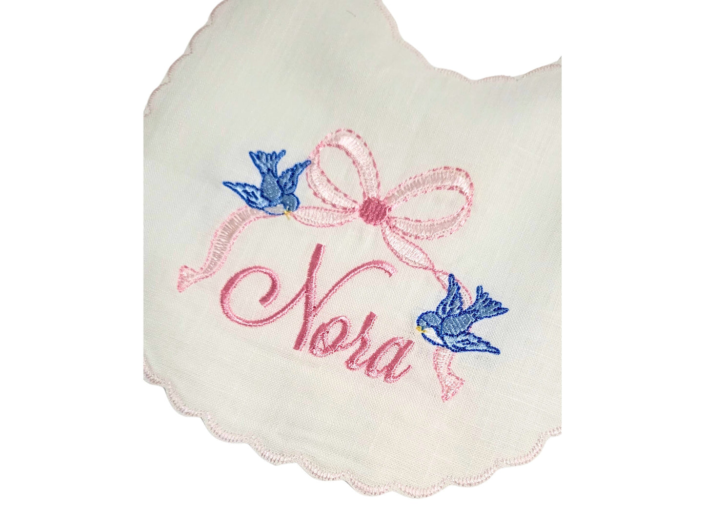 Cinderella Heirloom Bow Bib I Personalized Baby Bib I Bluebird Baby Bib I Cake Smash Bib I Babys First Birthday Bib I Monogrammed Bib