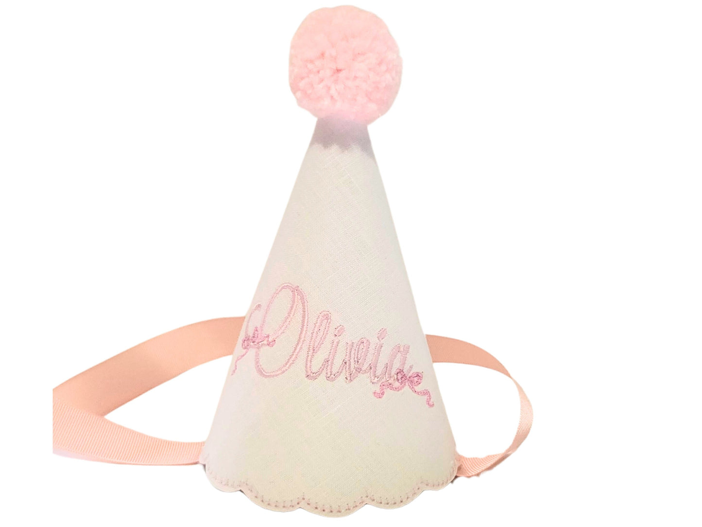Olivia Personalized Bow Pom Party Hat I Pink Bow Keepsake Birthday Party Hat I Bow Birthday Party I Cake Smash Hat I Pink Bow Party