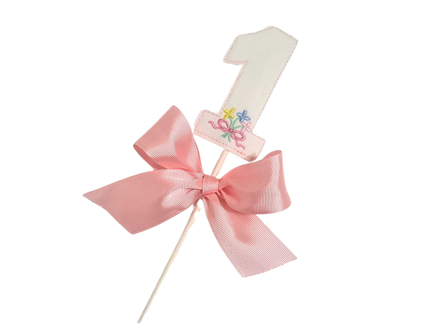 Etta Floral Bow Cake Topper I Pastel Flowers Bow Cake Topper I One Cake Topper I Girls Cake Topper I Garden Party Cake Smash Topper