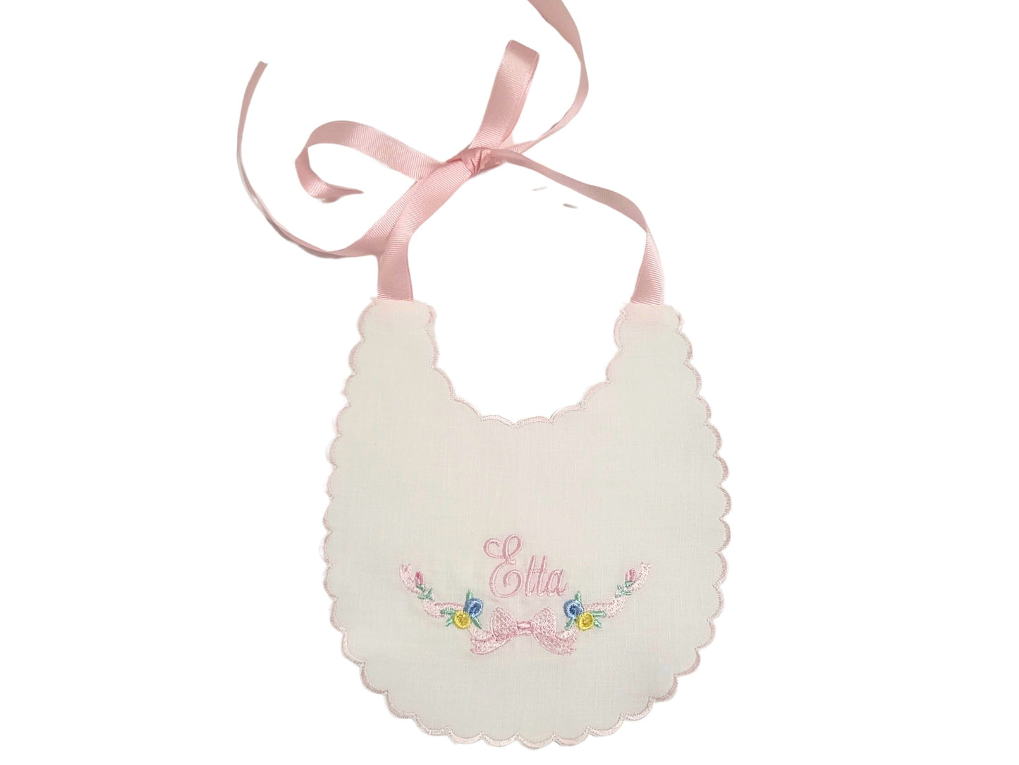 Etta Personalized Bib I Floral Bouquet Baby Bib I Bow Bib I Cake Smash Bib I Baby Girl Bib I Monogrammed Baby Bib I Pastel Flowers Bib
