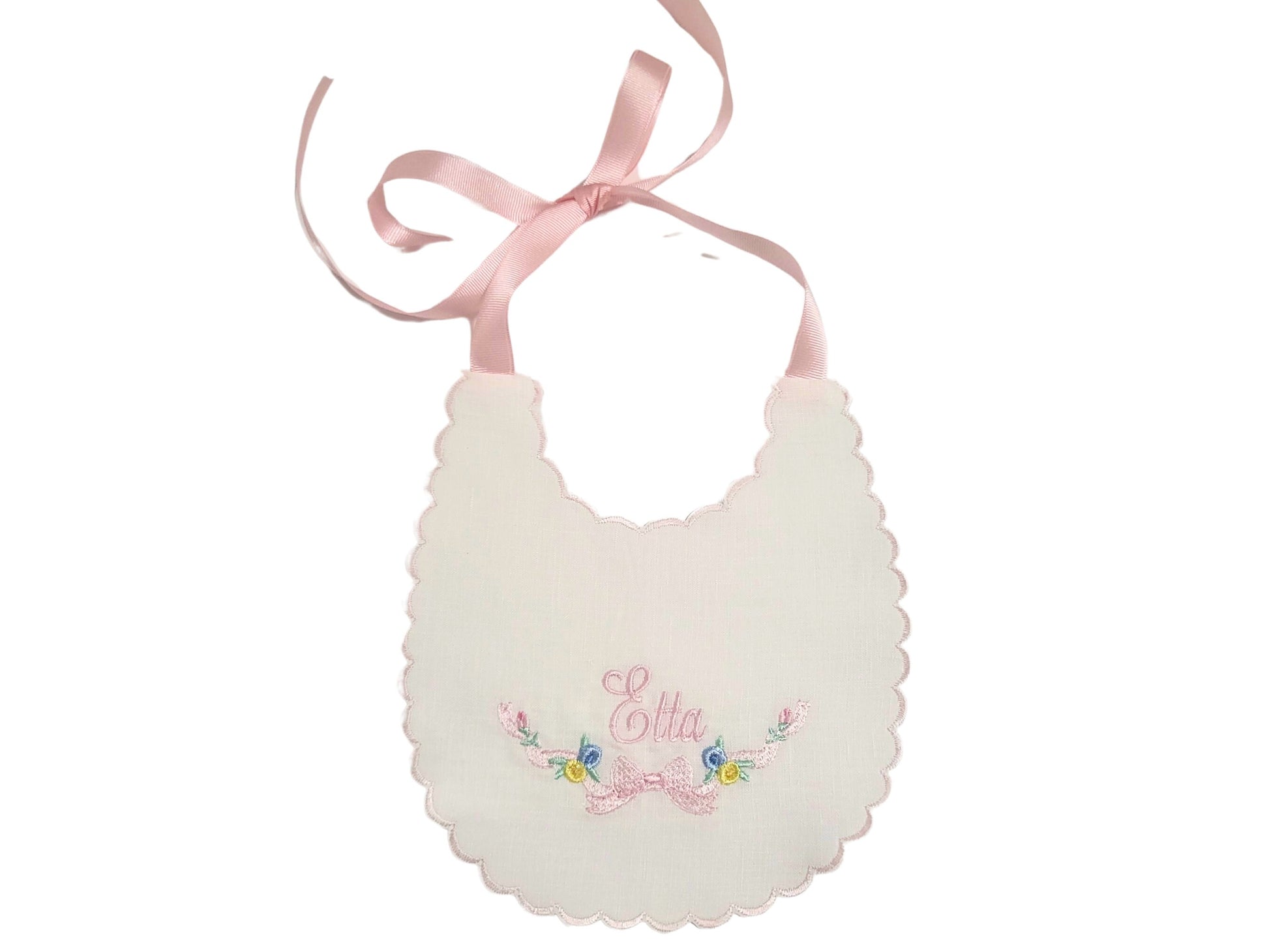 Etta Personalized Bib I Floral Bouquet Baby Bib I Bow Bib I Cake Smash Bib I Baby Girl Bib I Monogrammed Baby Bib I Pastel Flowers Bib
