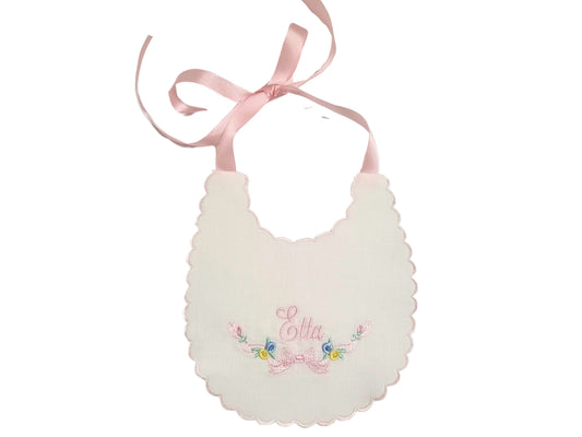 Etta Personalized Bib I Floral Bouquet Baby Bib I Bow Bib I Cake Smash Bib I Baby Girl Bib I Monogrammed Baby Bib I Pastel Flowers Bib
