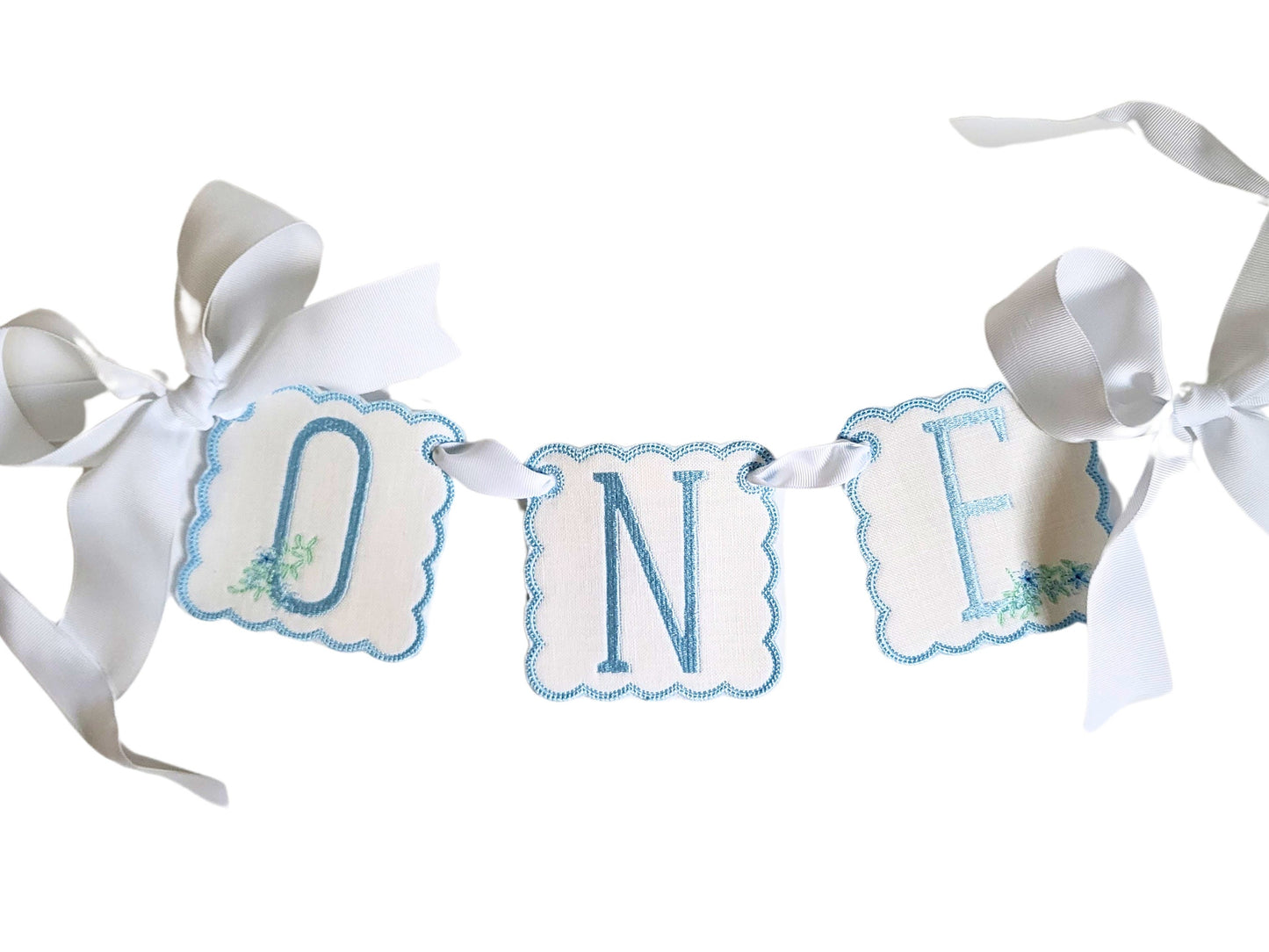 August Southern Floral Highchair Banner I ONE banner I Blue Party Banner I Blue White Birthday Banner I Blue Floral Bunting I Classic Baby