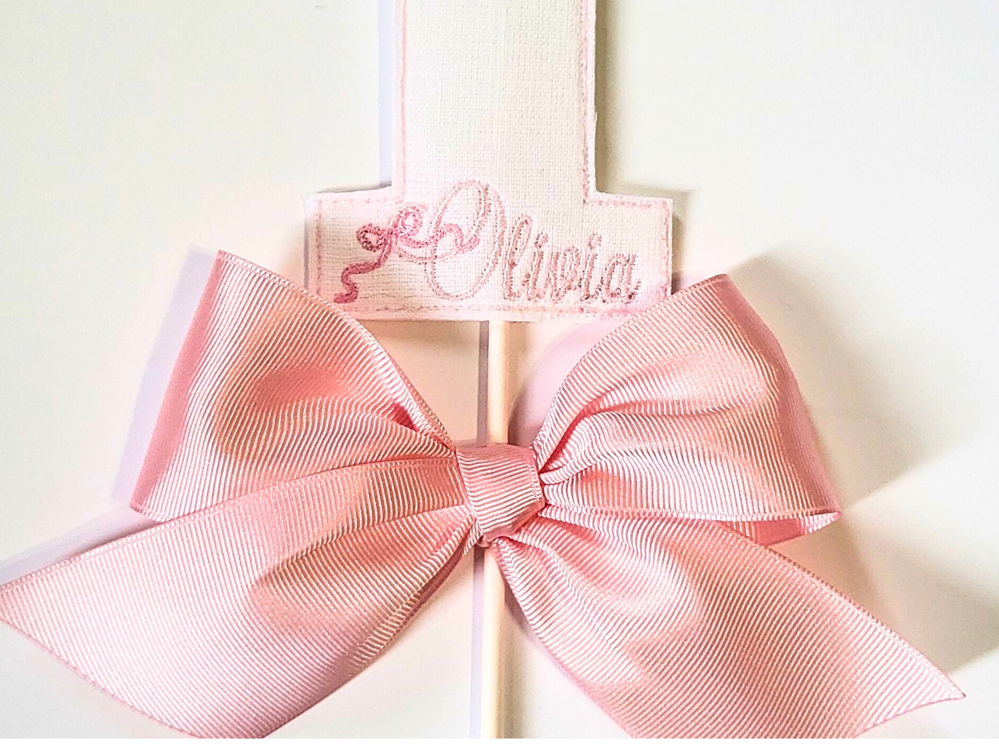 Bella Bow Personalized Cake Topper I Pink and White Bow Cake Topper I One Cake Topper I Girls Cake Topper I Monogrammed Cake Smash Topper