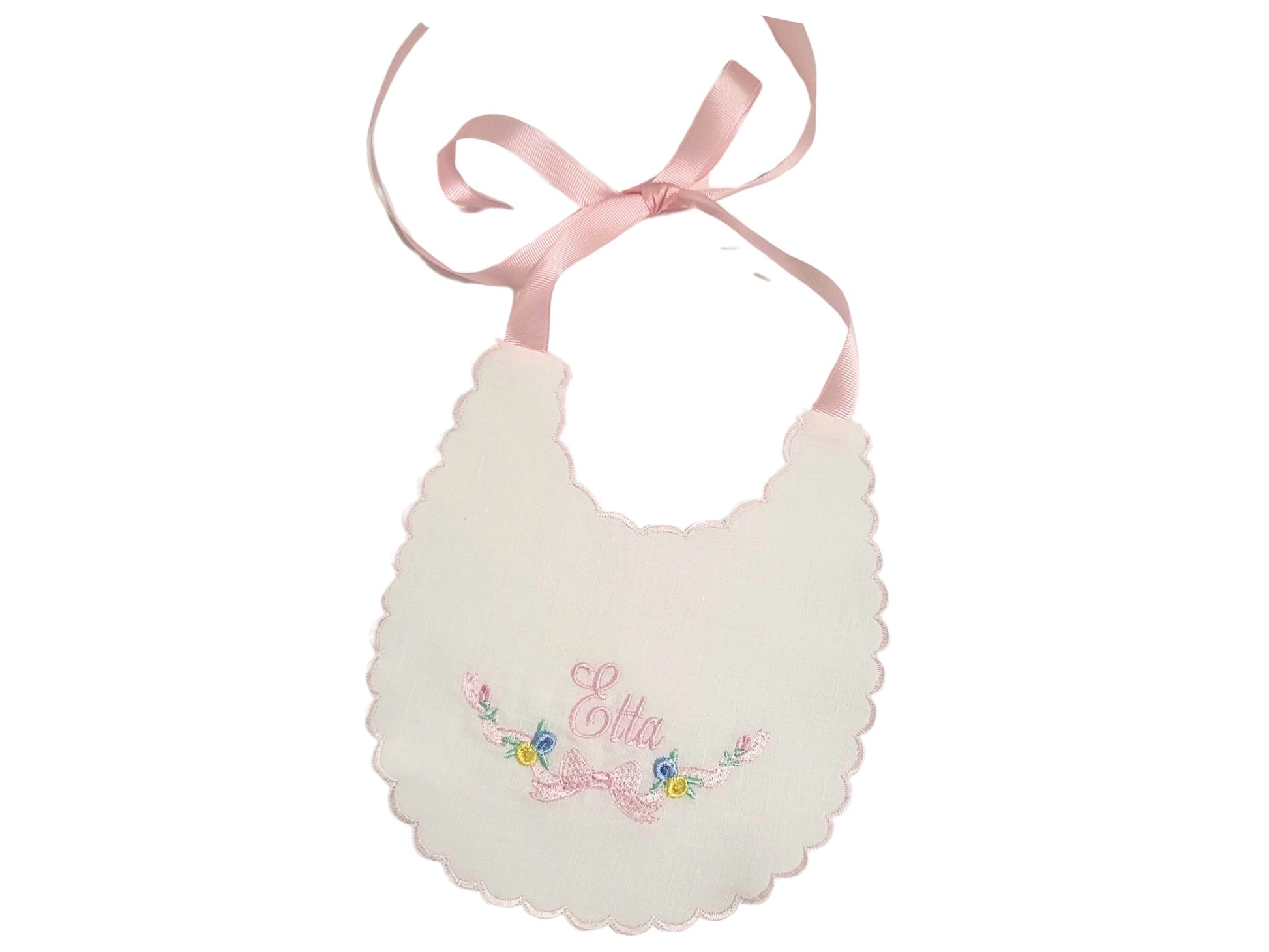 Etta Personalized Bib I Floral Bouquet Baby Bib I Bow Bib I Cake Smash Bib I Baby Girl Bib I Monogrammed Baby Bib I Pastel Flowers Bib
