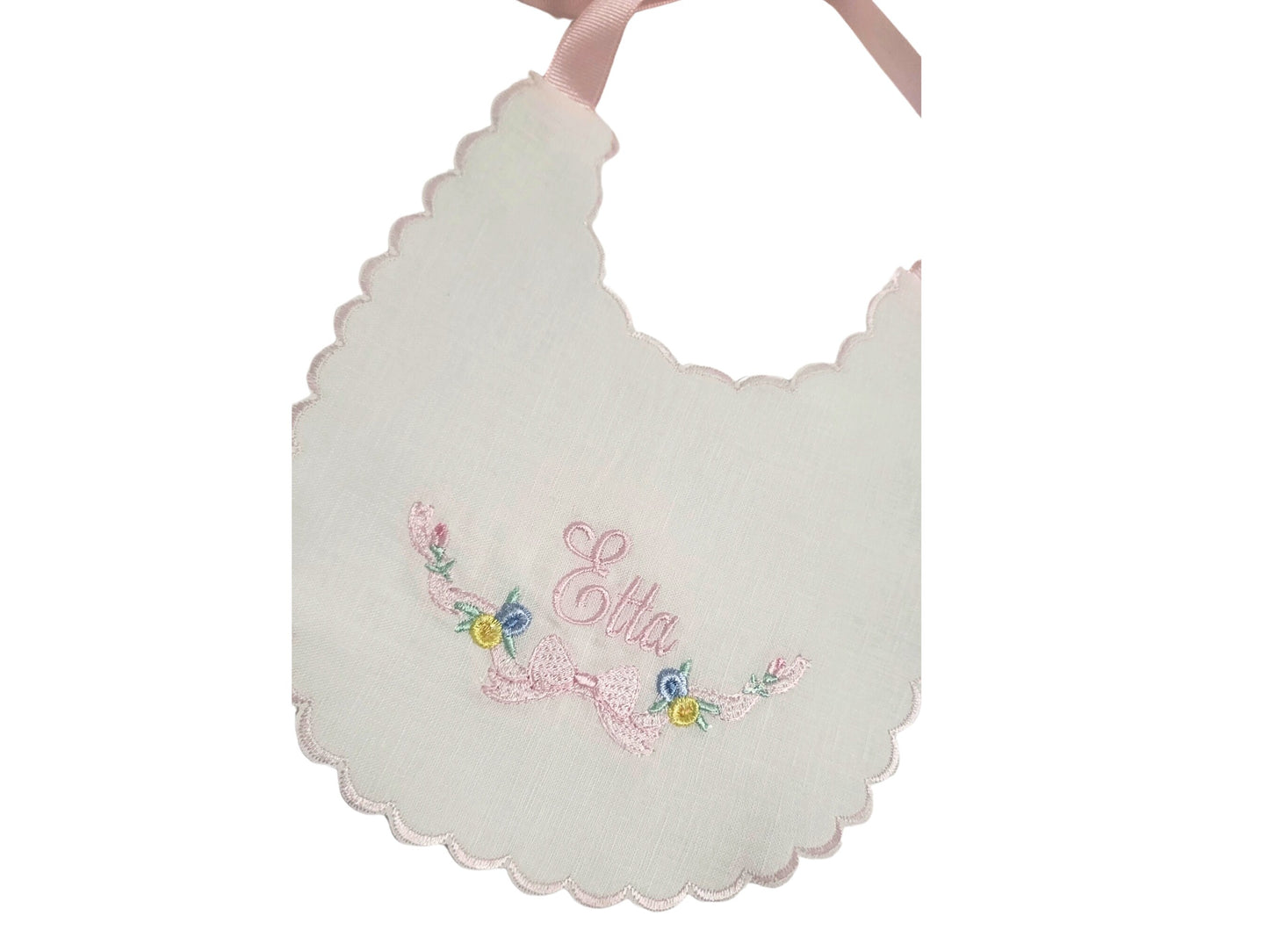 Etta Personalized Bib I Floral Bouquet Baby Bib I Bow Bib I Cake Smash Bib I Baby Girl Bib I Monogrammed Baby Bib I Pastel Flowers Bib