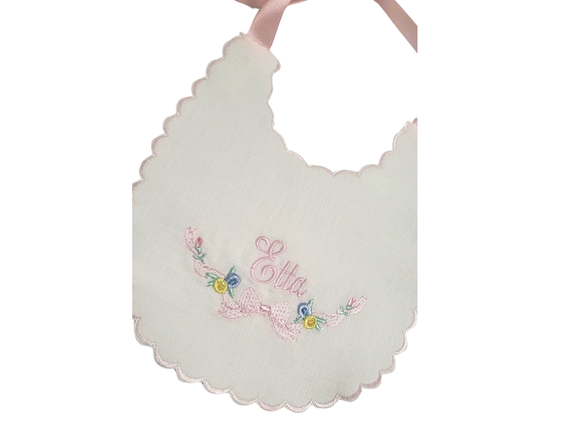 Etta Personalized Bib I Floral Bouquet Baby Bib I Bow Bib I Cake Smash Bib I Baby Girl Bib I Monogrammed Baby Bib I Pastel Flowers Bib