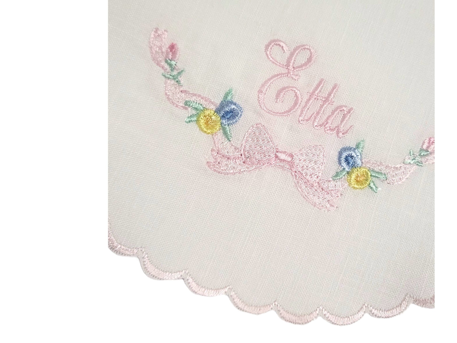 Etta Personalized Bib I Floral Bouquet Baby Bib I Bow Bib I Cake Smash Bib I Baby Girl Bib I Monogrammed Baby Bib I Pastel Flowers Bib
