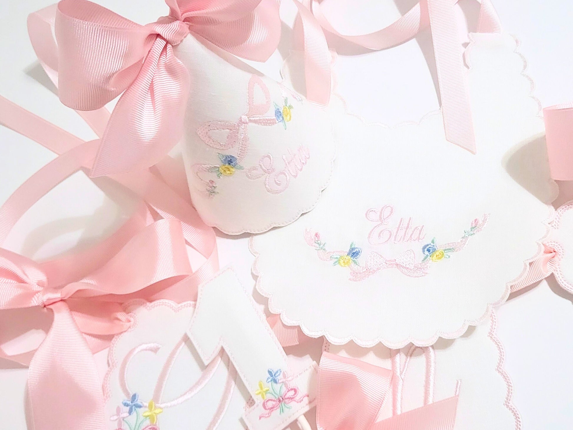 Etta Pastel Floral First Birthday Set: Hat, Bib, Banner, Cake Topper
