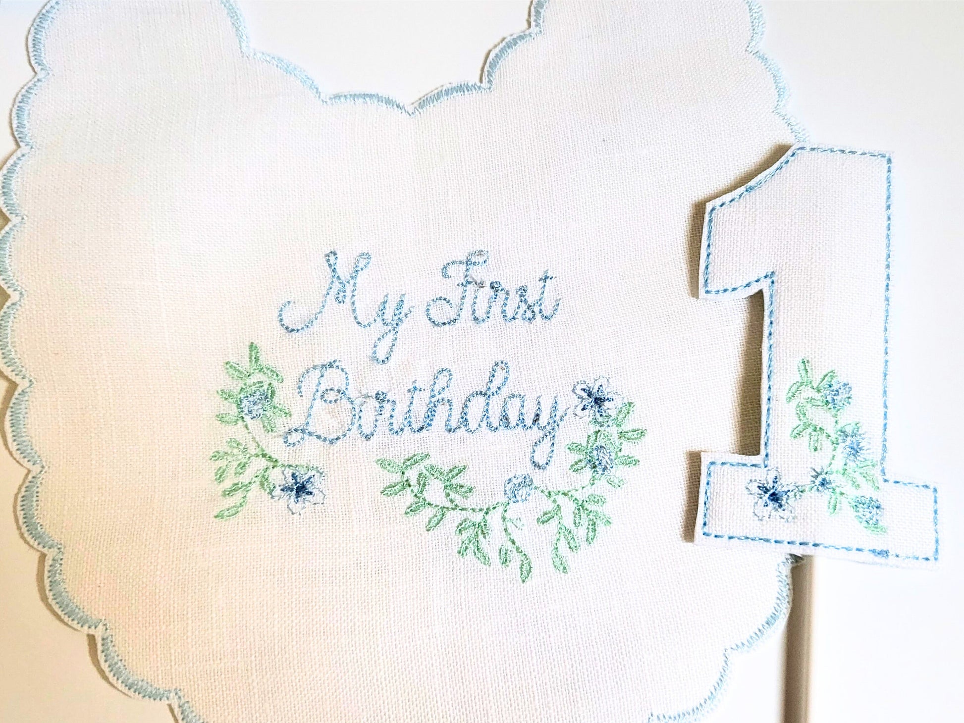 August Southern Floral Birthday Party Set I Keepsake Hat, Highchair Banner, Heirloom Bib, Bow Cake Topper I Keepsake Party 4 Piece Set