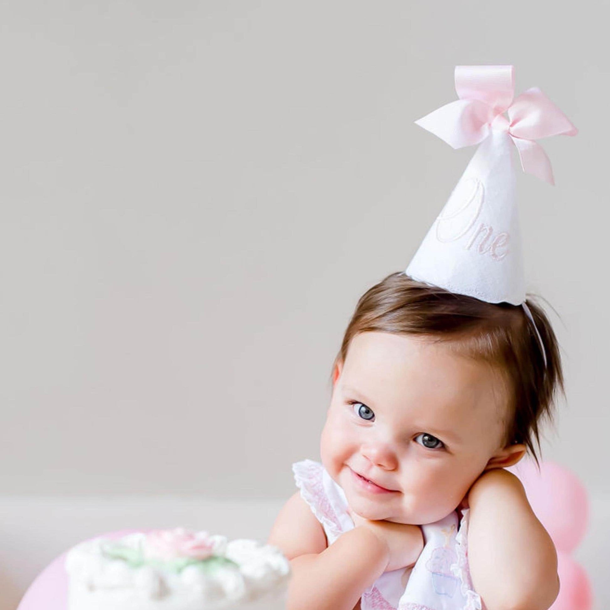 Blush Linen First Birthday Hat, Baby Cake Smash ONE Party Hat, Heirloom Keepsake