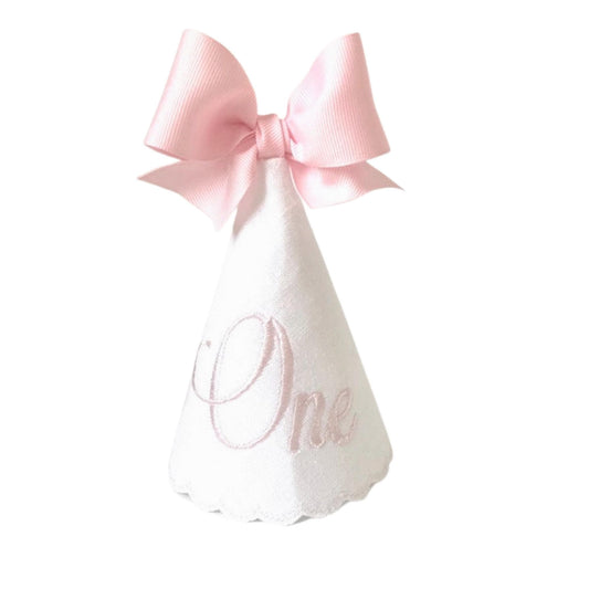 Blush Linen First Birthday Hat, Baby Cake Smash ONE Party Hat, Heirloom Keepsake