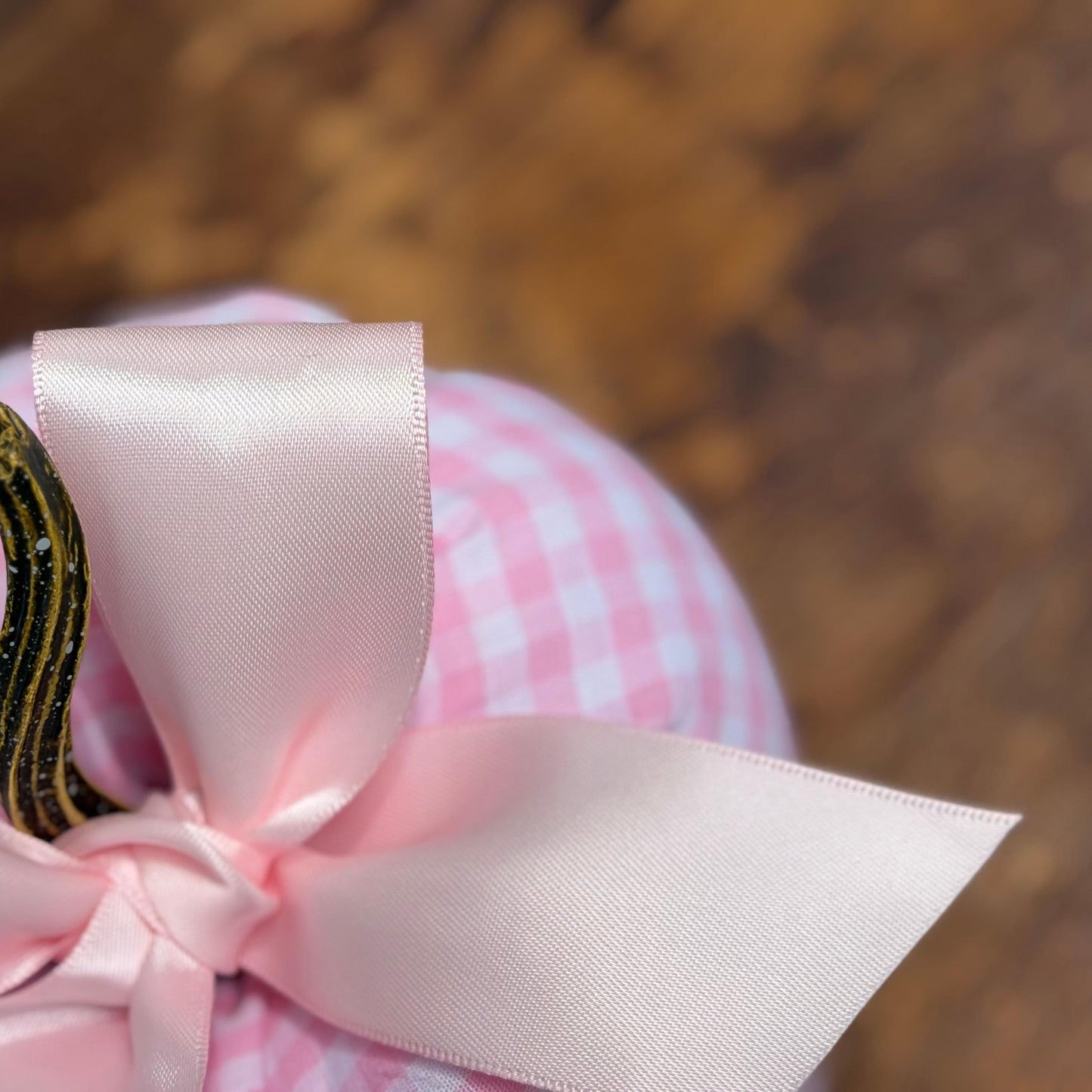 Monogrammed Pink Gingham Fabric Pumpkin, Satin Bow, Nursery Heirloom Fall Decor