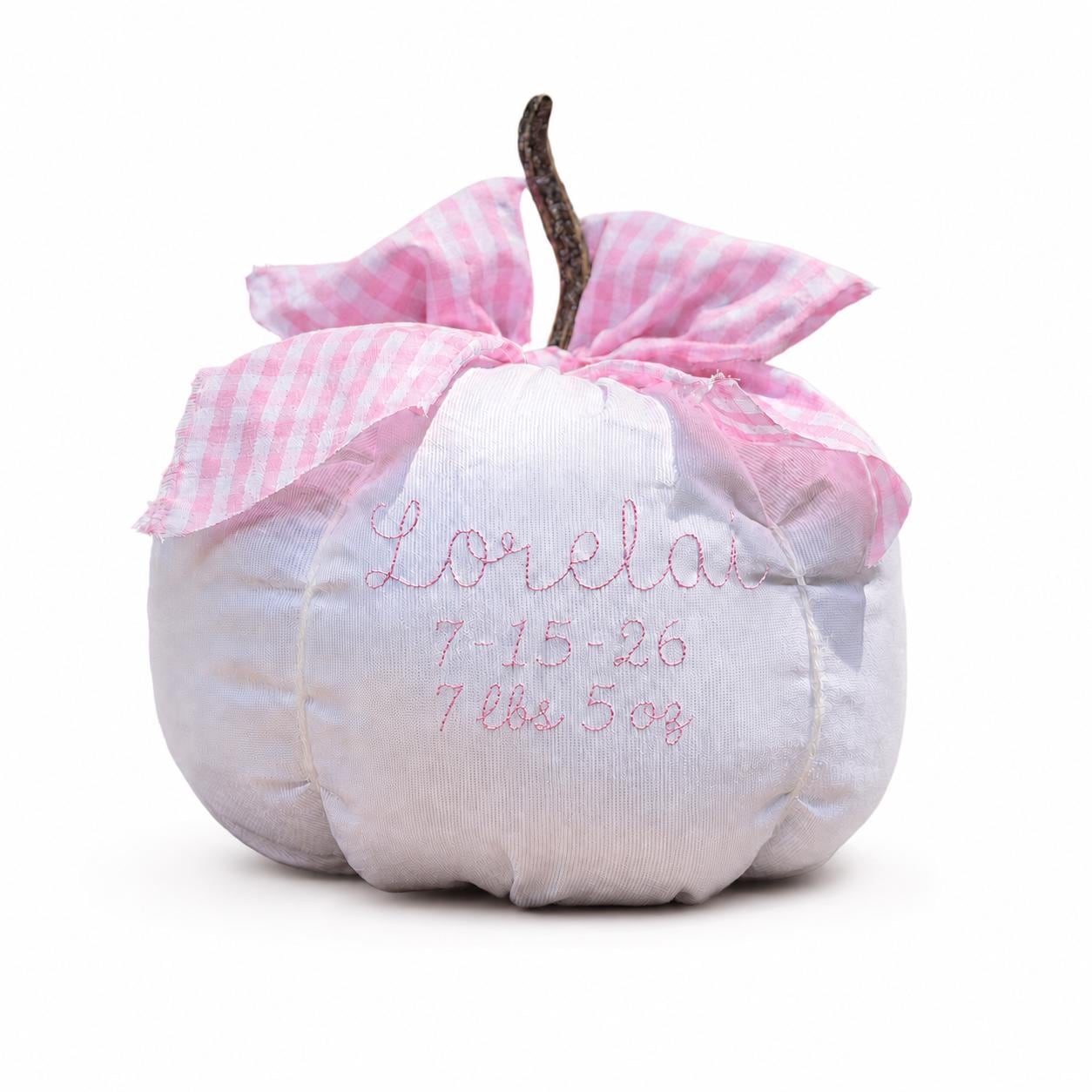 Personalized Baby First Pumpkin, Pink Gingham Nursery Decor, Custom Newborn Keepsake