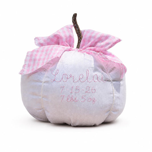 Personalized Baby First Pumpkin, Pink Gingham Nursery Decor, Custom Newborn Keepsake