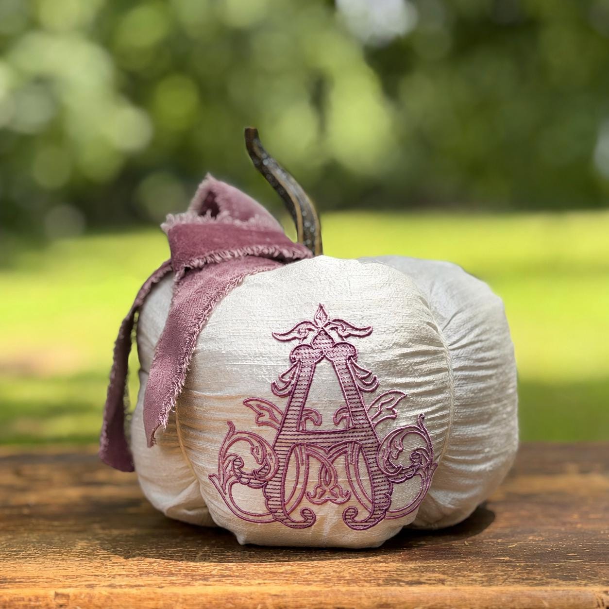 Chateau personalized velvet bow pumpkin in the Autumn Rose palette