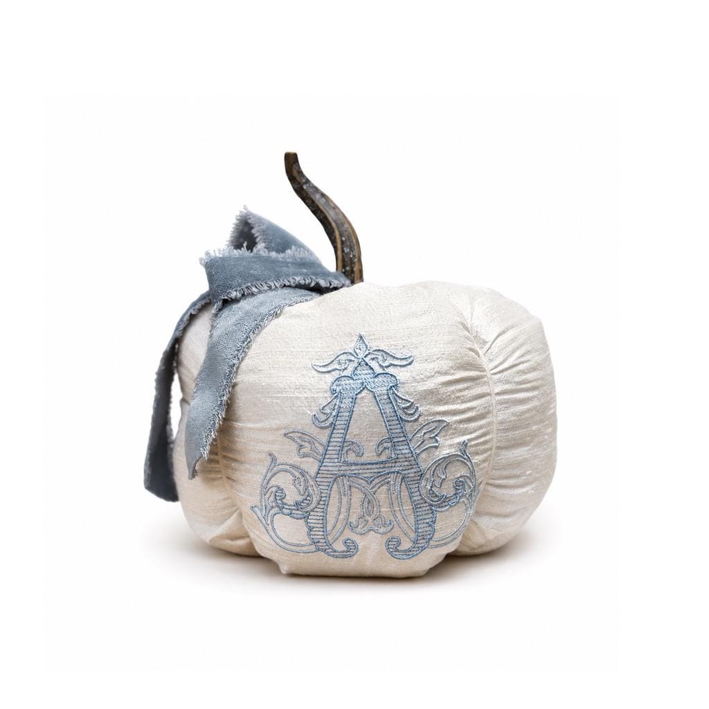 Chateau personalized velvet bow pumpkin in ivory silk with layered monogram
