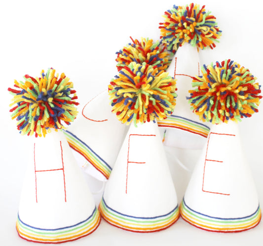 Retro Rainbow Pom Party Hat | Personalized Keepsake Party Hat
