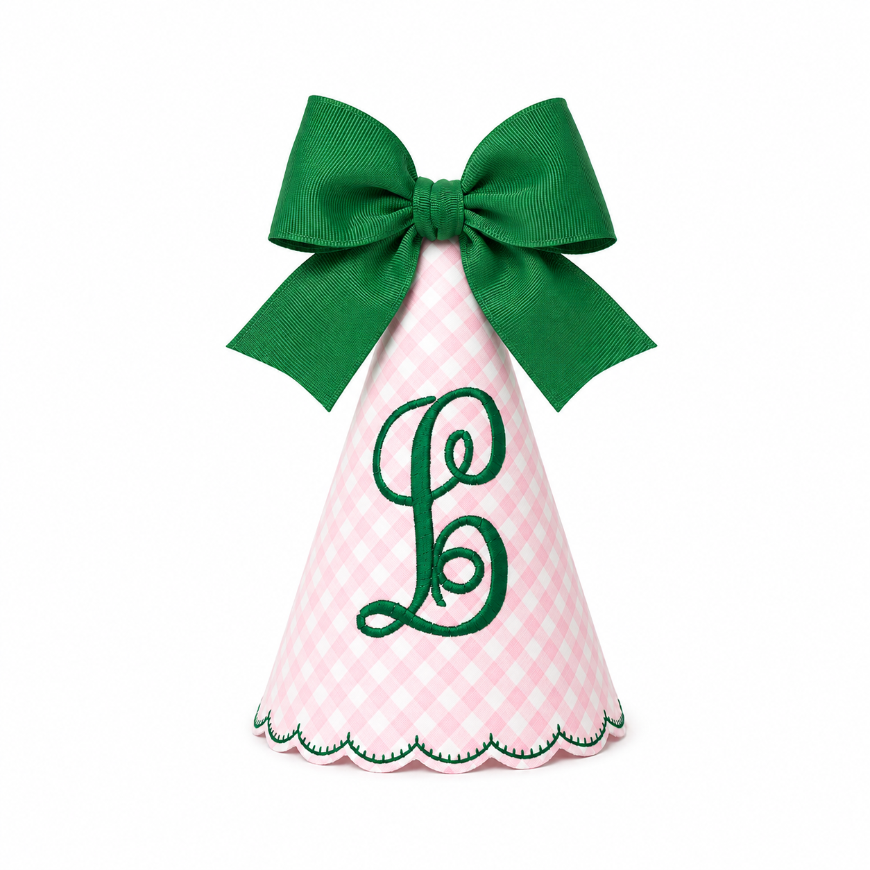 Gingham Monogrammed Birthday Party Hat with Bow | Personalized Keepsake Party Hat