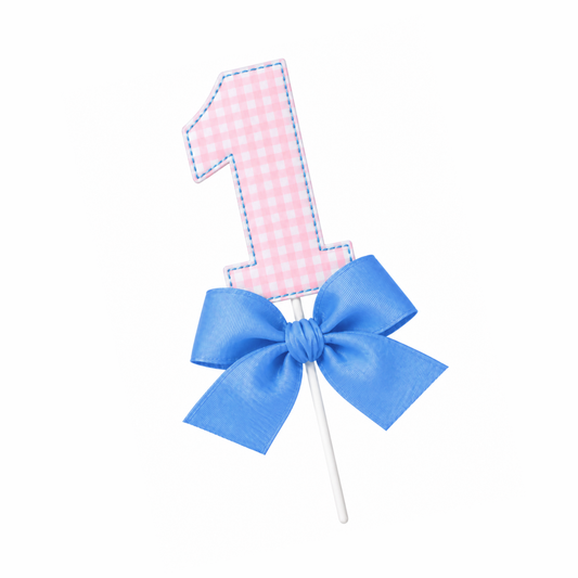 Pink Gingham Bow Cake Topper | Heirloom First Birthday Keepsake
