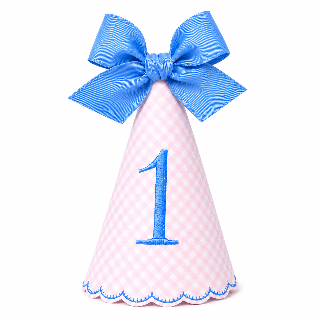 Gingham Monogrammed One Birthday Party Hat with Bow | Personalized Keepsake Party Hat