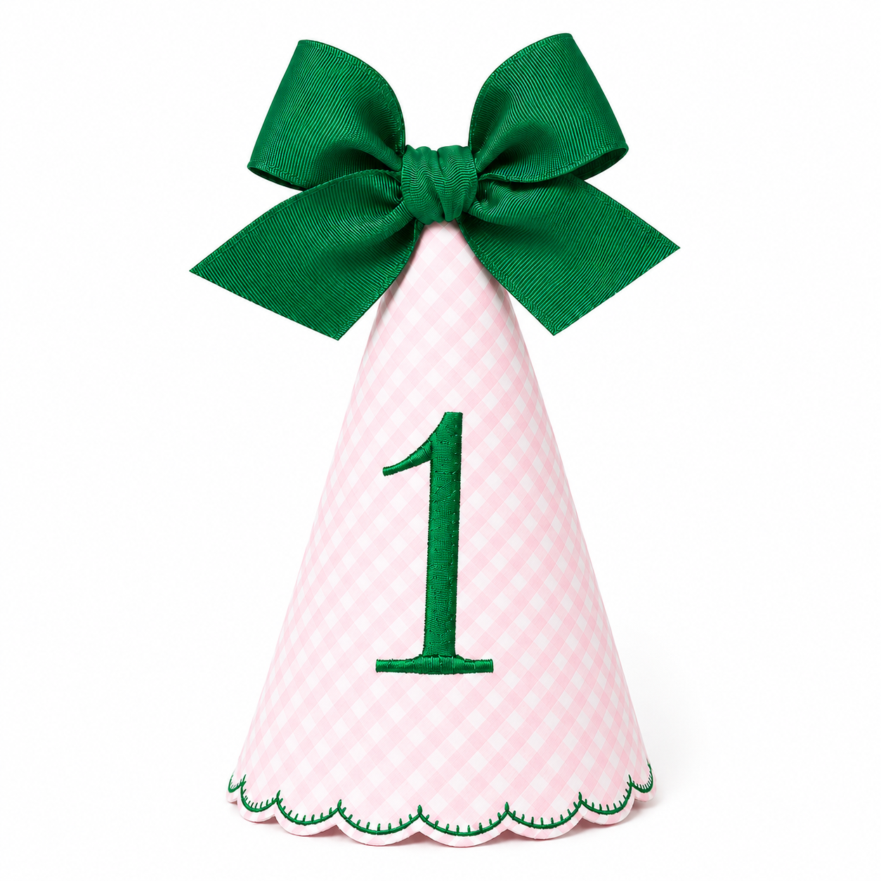 Gingham Monogrammed One Birthday Party Hat with Bow | Personalized Keepsake Party Hat