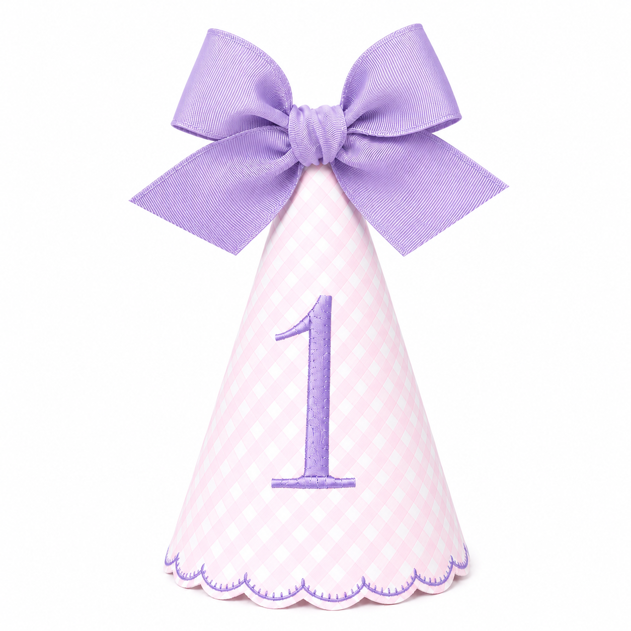 Gingham Monogrammed One Birthday Party Hat with Bow | Personalized Keepsake Party Hat