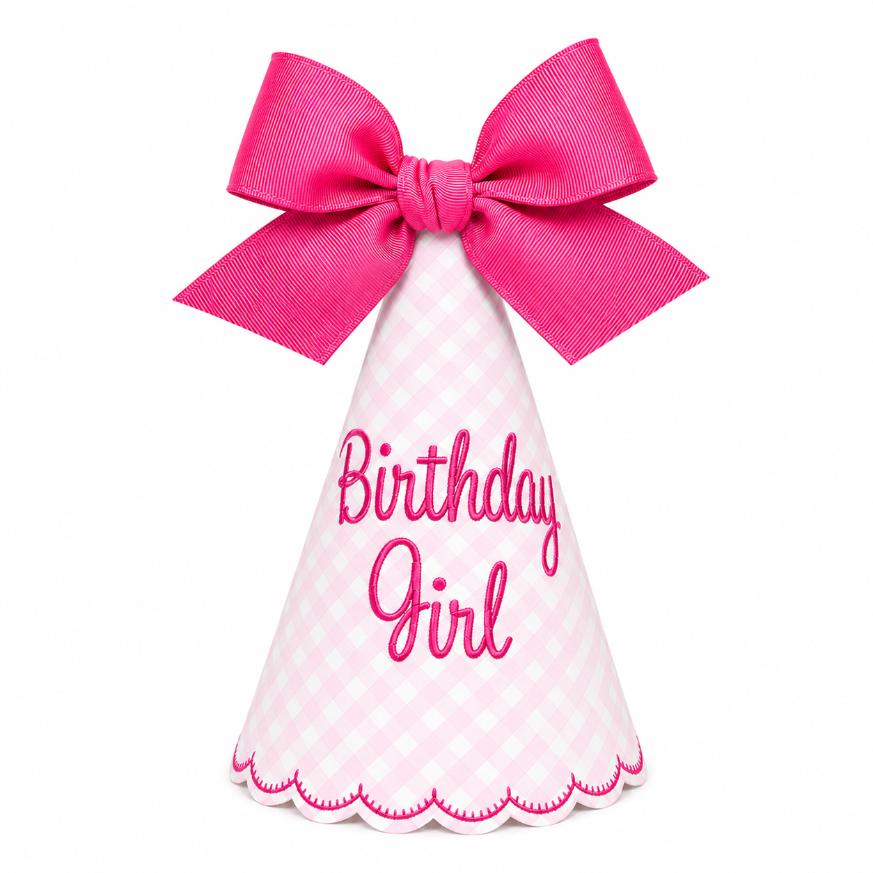 Gingham Birthday Girl Party Hat with Bow | Personalized Keepsake Party Hat